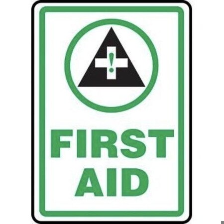 Accuform First Aid Sign, Legend FIRST AID WGRAPHIC, 6 mil Adhesive DuraVinyl, 14 in Height, 10 in Width MFSD505XV